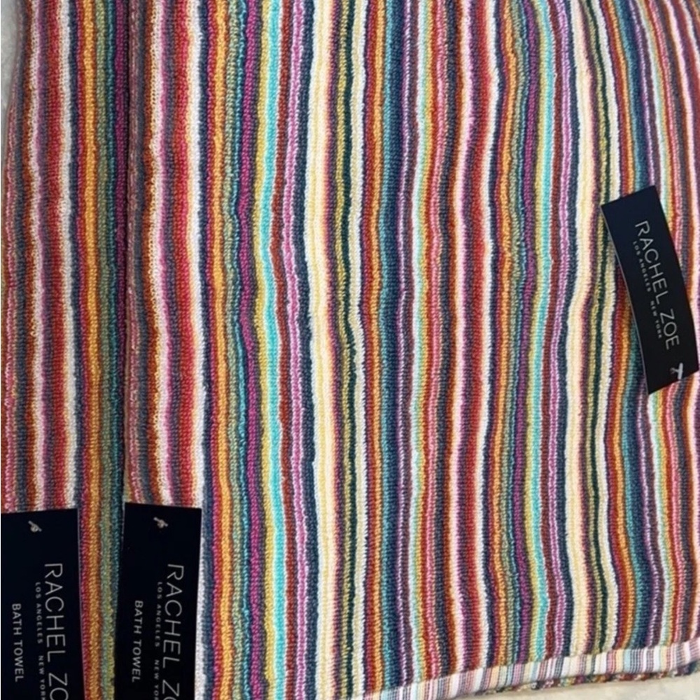 4 Rachel Zoe Soho Striped Rainbow 2 Bath 2 Hand Towels Set of 4 New - Picture 4 of 9